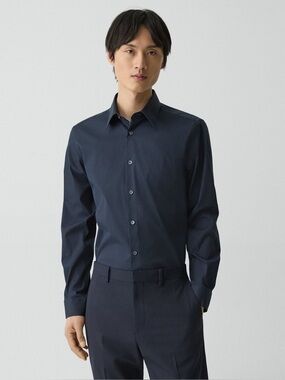 Theory Sylvain Navy Button Down Dress Shirt